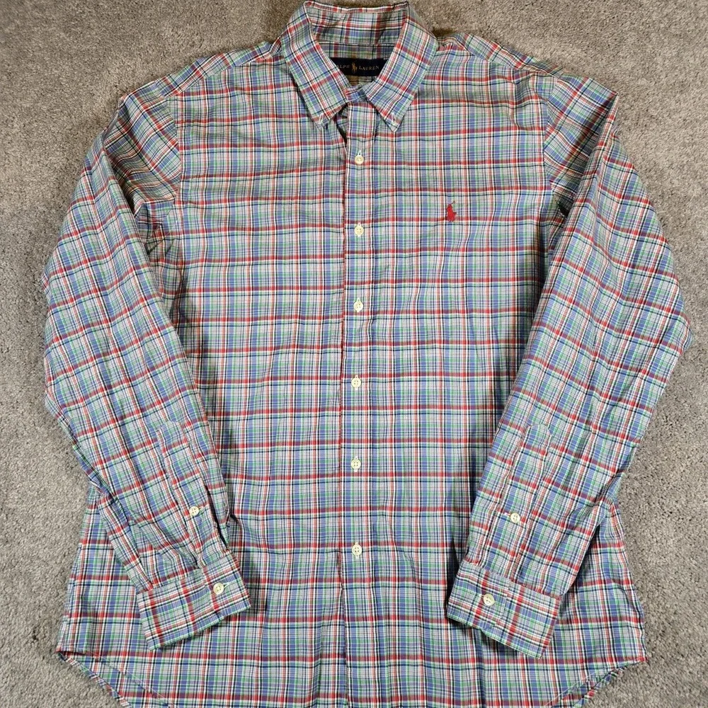 Polo Ralph Lauren Mens Large Blue Plaid Long Sleeve Pony Logo
